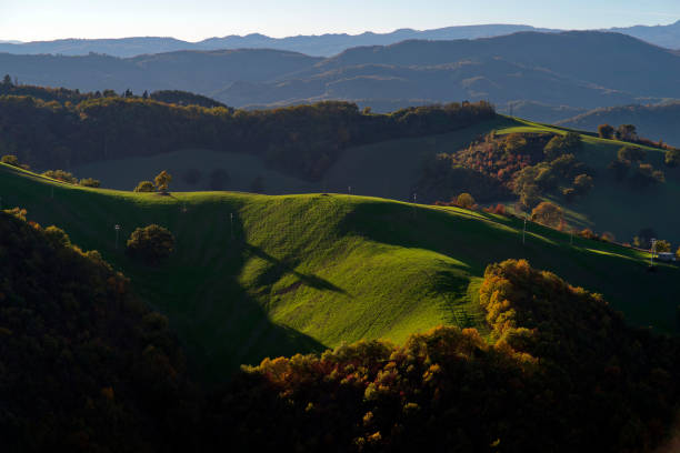 view of the Montefeltro hills in autumn colors