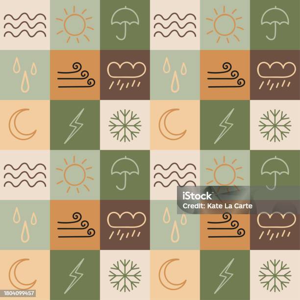 Pattern Wethar Geometric Seamless Pattern With Weather Symbols Checked Pattern In Boho ...