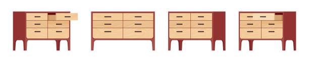 引き出しチェスト、ドレッサー、ナイトスタンド収納、寝室の木製セット - closet cabinet dresser drawer点のイラスト素材／クリップアート素材／マンガ素材／アイコン素材