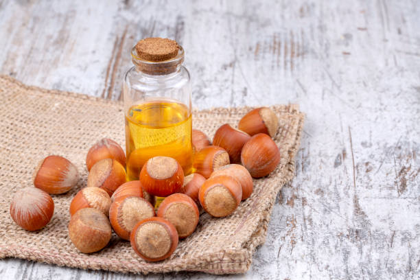 istock Hazelnut oil in a glass bottle 1804107523