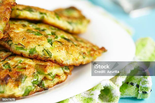 Green Pancakes With Zucchini And Herbs Stock Photo - Download Image Now - Zucchini, Fritter, Scallion