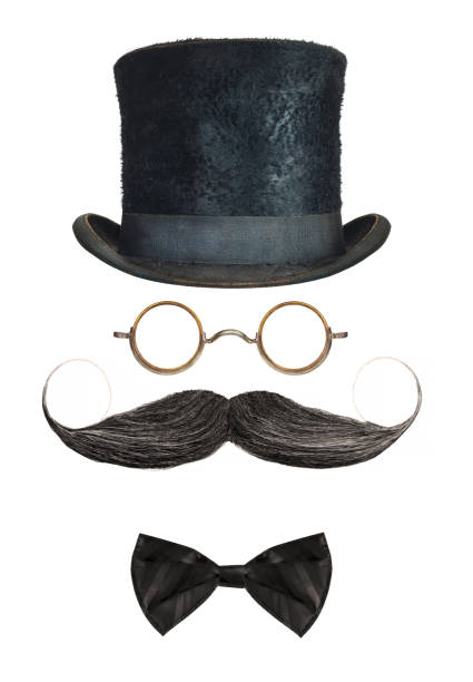 istock Vintage gentleman hat, glasses, curly mustache and bow tie 1804123430