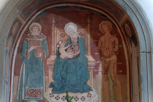 San Gemini, Italy - July 5, 2023: Painting in the Santa Maria de Incertis at San Gemini, Umbria, Italy
