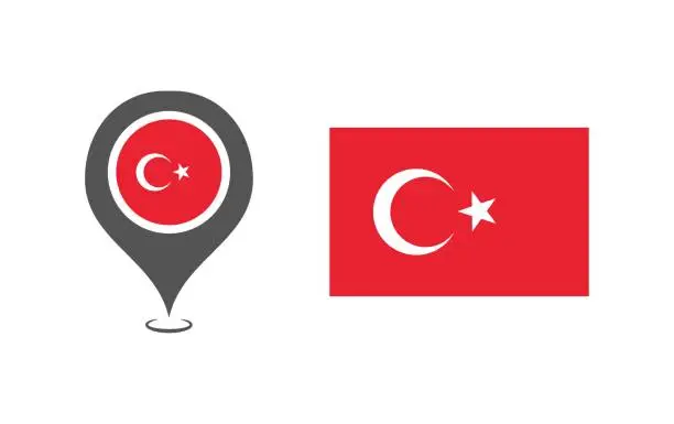 Vector illustration of Flag of the Turkey. Flat, color, location point of the Turkey, national flag of the Turkey location point. Vector icons