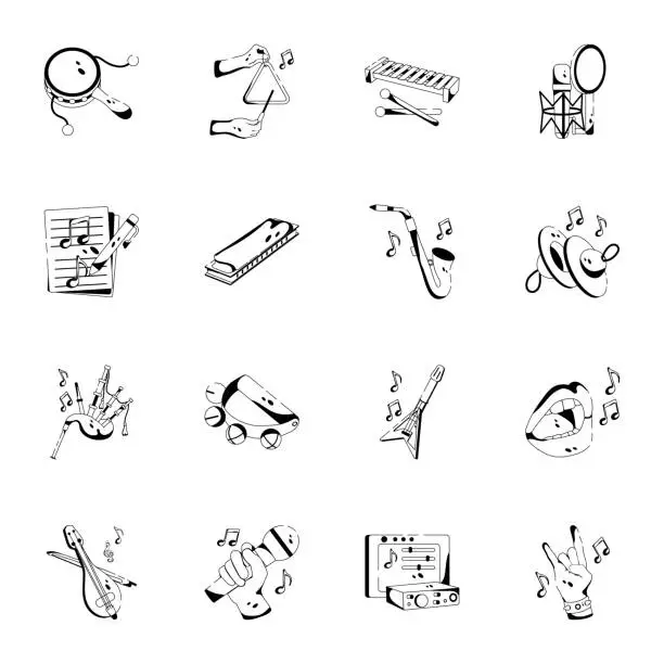 Vector illustration of Trendy Pack of Music Glyph Icons
