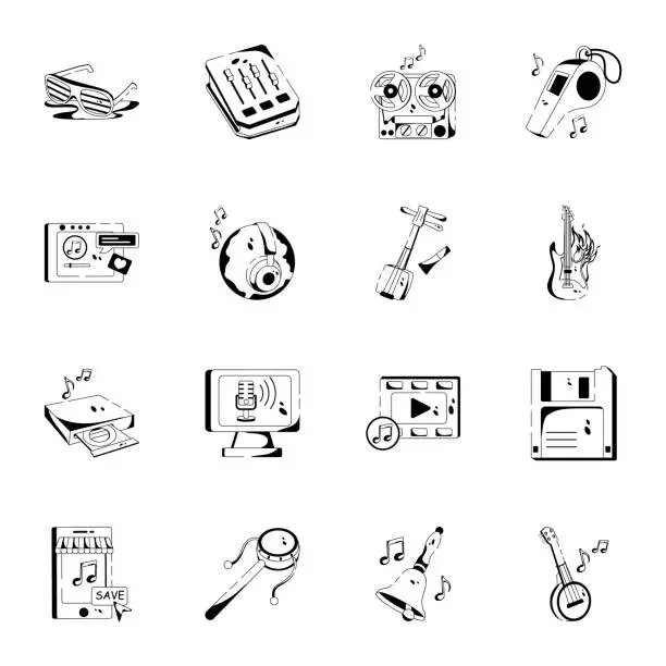 Vector illustration of Set of World Music Day Glyph Icons