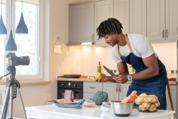 istock A man records a live cookery demonstration 1804176706