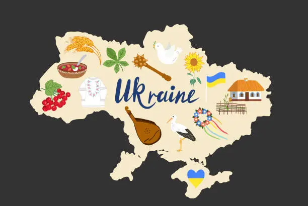Vector illustration of Set of vector elements of Ukrainian national symbols.