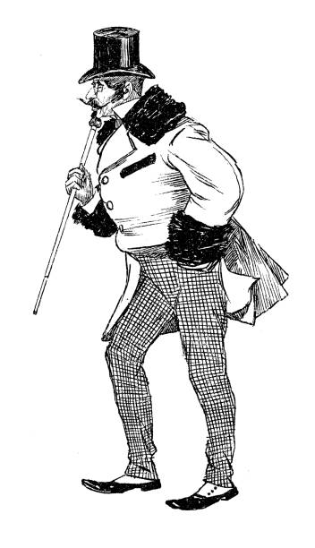 немецкий сатирический журнал юмора и карикатуры: человек утонченной элегантности - top hat social grace black hat stock illustrations
