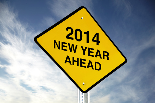 '2014 New year ahead' road sign.