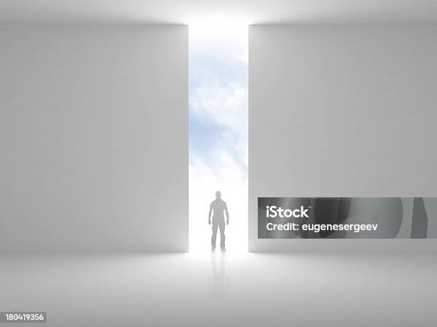 Abstract Empty Interior With Opening And A Man Stock Photo - Download Image Now - Door, Abstract, Light - Natural Phenomenon