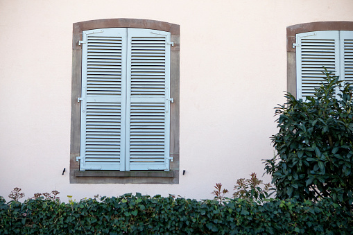 closed window blinds at office building