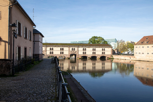 Barrage Vauban on the River Ill. Photographed from Ponts Couverts de Strasbourg