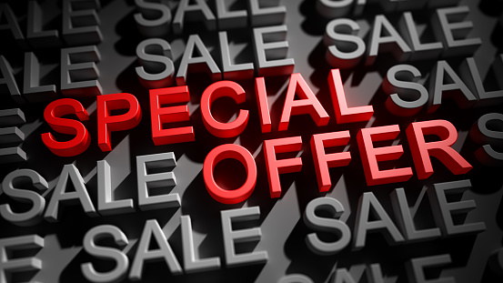 Special offer banner. Sales time. Advertisement banner. 3d animation.