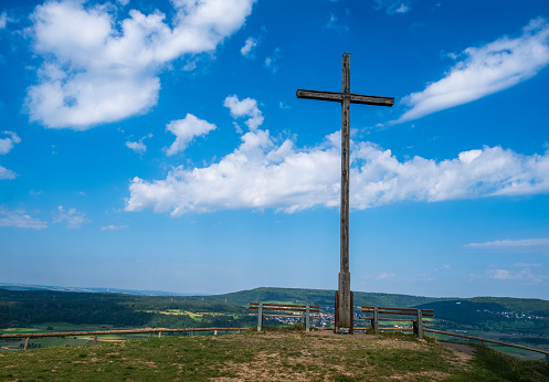 Cross on the way to the summit of Ehrenbürg, also called Walberla, near Kircheherenbach/Germany