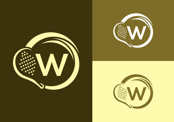 illustrations, cliparts, dessins animés et icônes de lettre w avec modèle vectoriel de conception de logo de raquette de padel. symbole du club de tennis de table de plage. l’entreprise et l’identité de l’entreprise - tennis serving silhouette racket