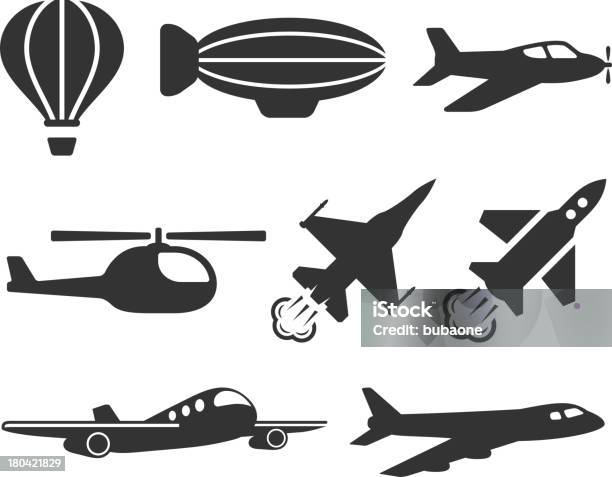 Aviation And Flight Vehicles Black White Vector Icon Set Stock Illustration - Download Image Now