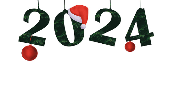 Happy New Year 2024. Template for holiday greeting card, isolated.