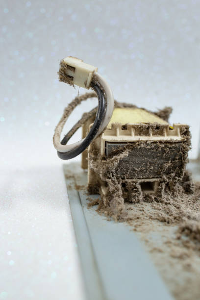 istock Dusty pc power supply component on gray background, soft focus close up 1804221862