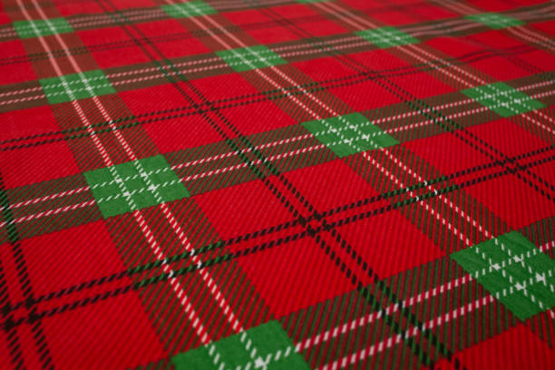 istock Traditional Christmas tablecloth, defocused backdrop, side view soft focus close up, for product placement 1804222459