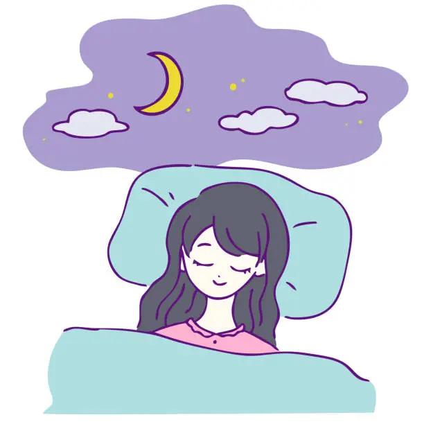 Vector illustration of girl sleeping on futon at night
