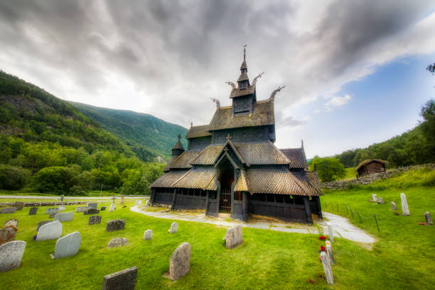 Famous Borgund Stave Church in Laerdal, Norway
