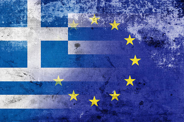 グランジの国旗のギリシャと欧州連合 - flag greece european union flag coat of arms ストックフォトと画像