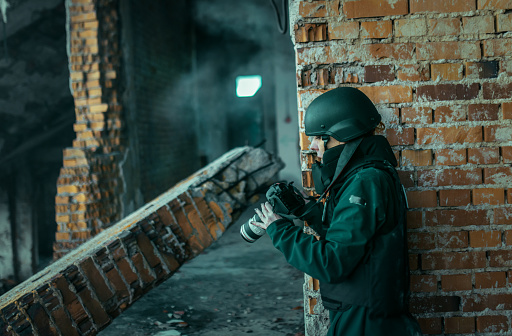 a female photojournalist in a war zone