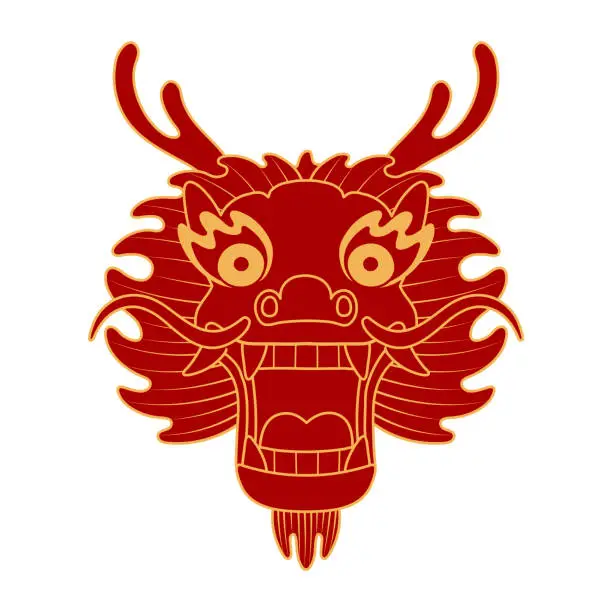 Vector illustration of Asian zodiac sign, Chinese dragon face line art character illustration.