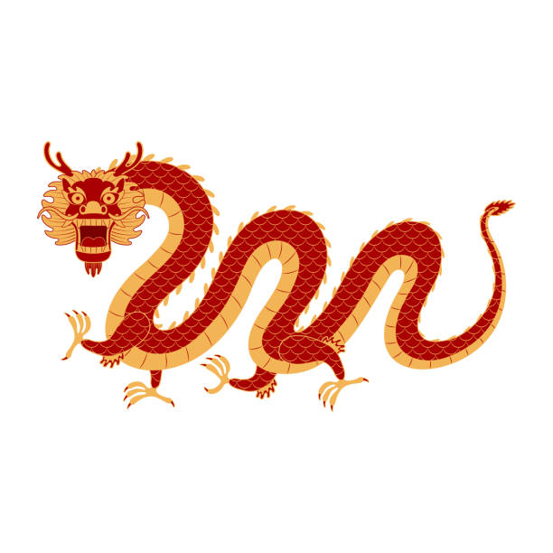 istock Asian zodiac sign, Chinese dragon character line art illustration. 1804242403