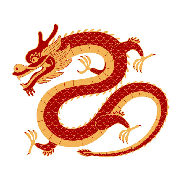 istock Asian zodiac sign, Chinese dragon character line art illustration. 1804242405
