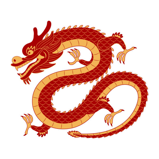 istock Asian zodiac sign, Chinese dragon character line art illustration. 1804242413