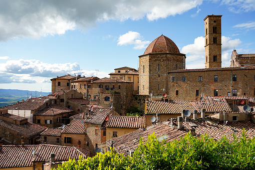 Volterra town skyline. Panoramic view of Volterra, Tuscany, Italy
