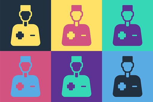 Pop art Male doctor icon isolated on color background. Vector