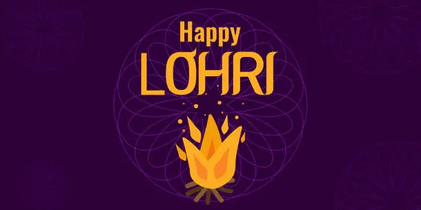 Vector illustration of Lohri festival Punjabi fiery harvest in India.