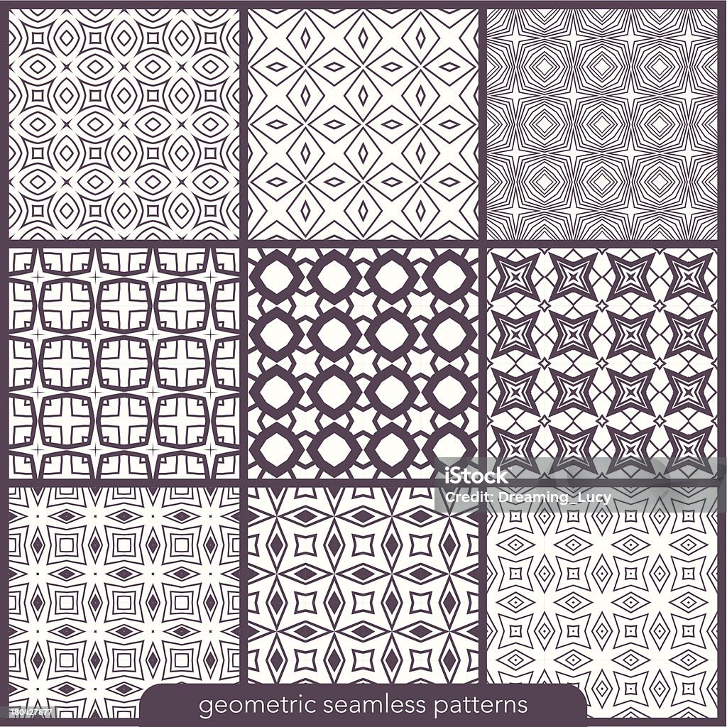 Conjunto de 9 padrões geométricos sem costuras. - Royalty-free Abstrato arte vetorial