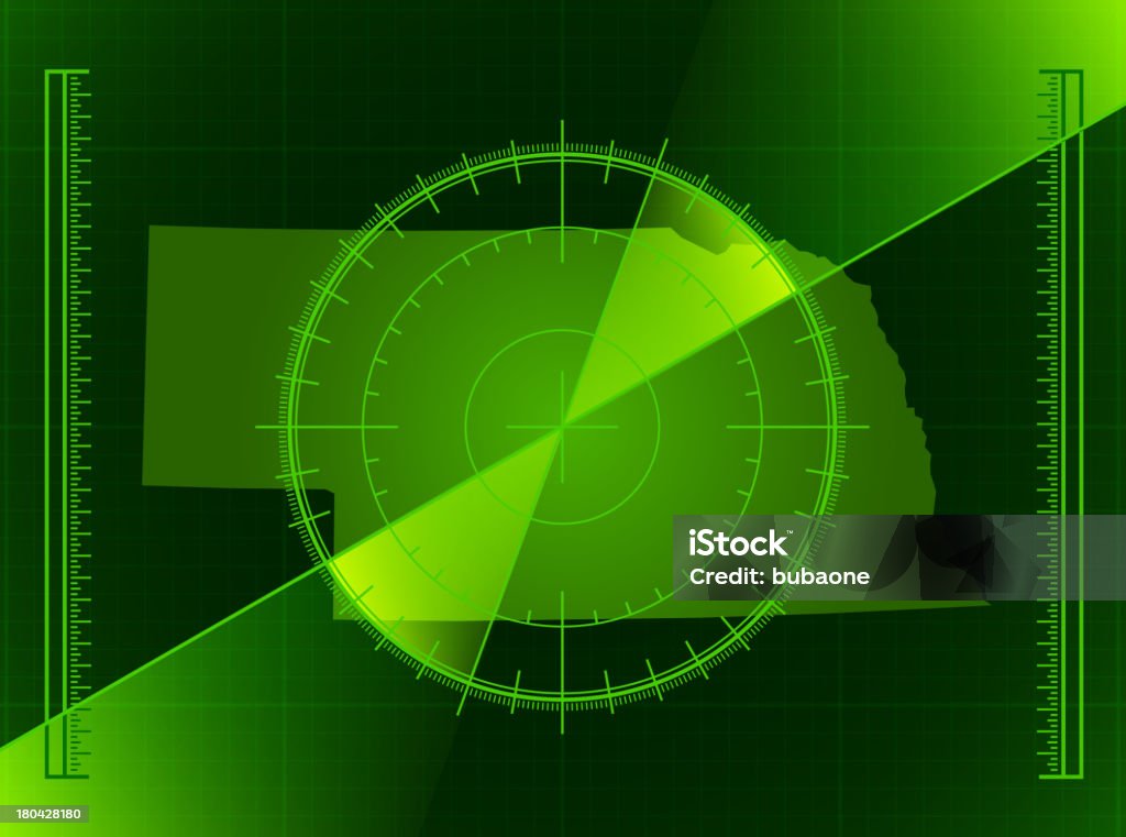 Pantalla de Radar verde y mapa del estado de Nebraska - arte vectorial de Actividad libre de derechos