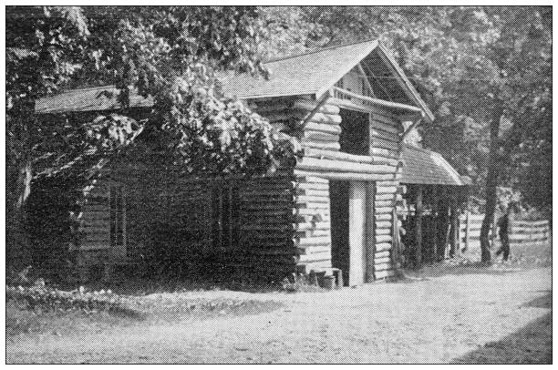 istock Antique image of Hampden County, Massachusetts: Log Cabin, Rock Rimmon 1804288503