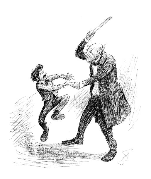 istock Antique image of Hampden County, Massachusetts: Old man beating boy 1804298575