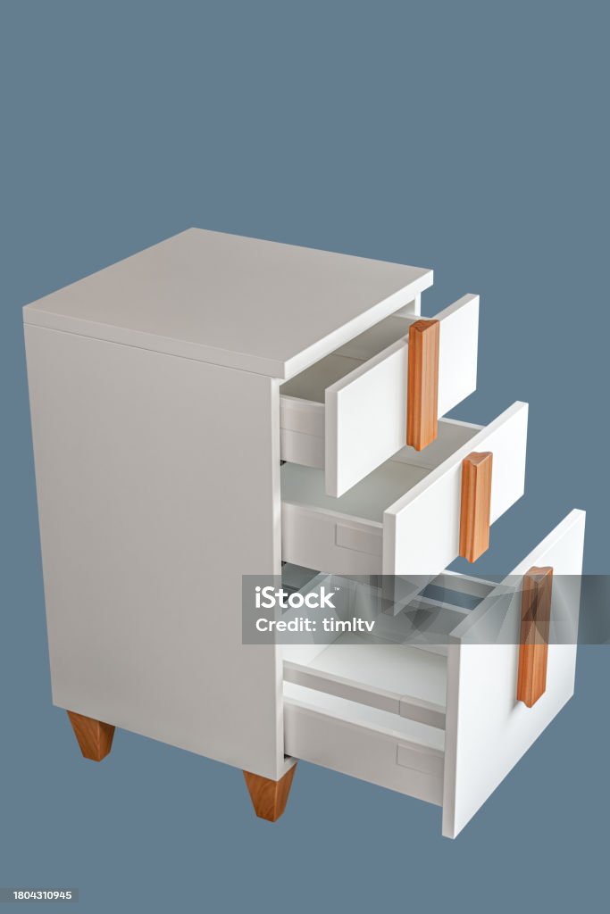 Empty Commode Stylish White Office Commode With Open Drawers On Blue Stock Photo ...