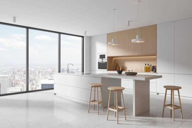 istock White and wooden kitchen corner with island 1804319611
