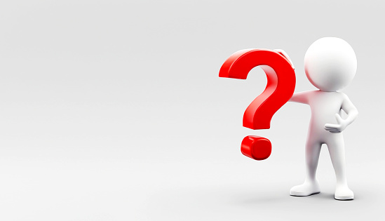 3d person with red question mark on white background