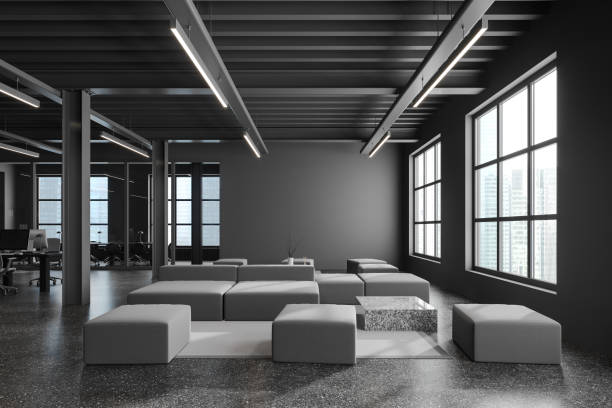 istock Gray waiting room interior in open space office 1804330973