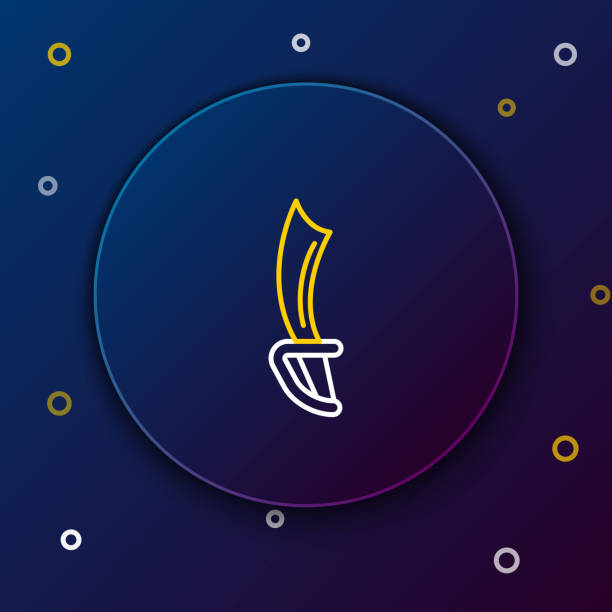 istock Line Pirate sword icon isolated on blue background. Sabre sign. Colorful outline concept. Vector 1804331507