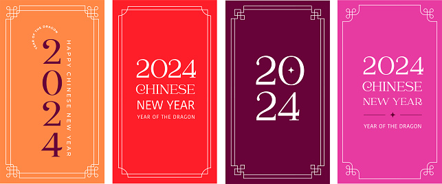 Chinese New year, story, envelopes design, greeting cards collection. Modern minimalist vector design