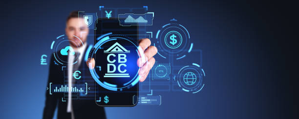 istock Man holding smartphone with CBDC hologram hud with graph and indicators 1804340114