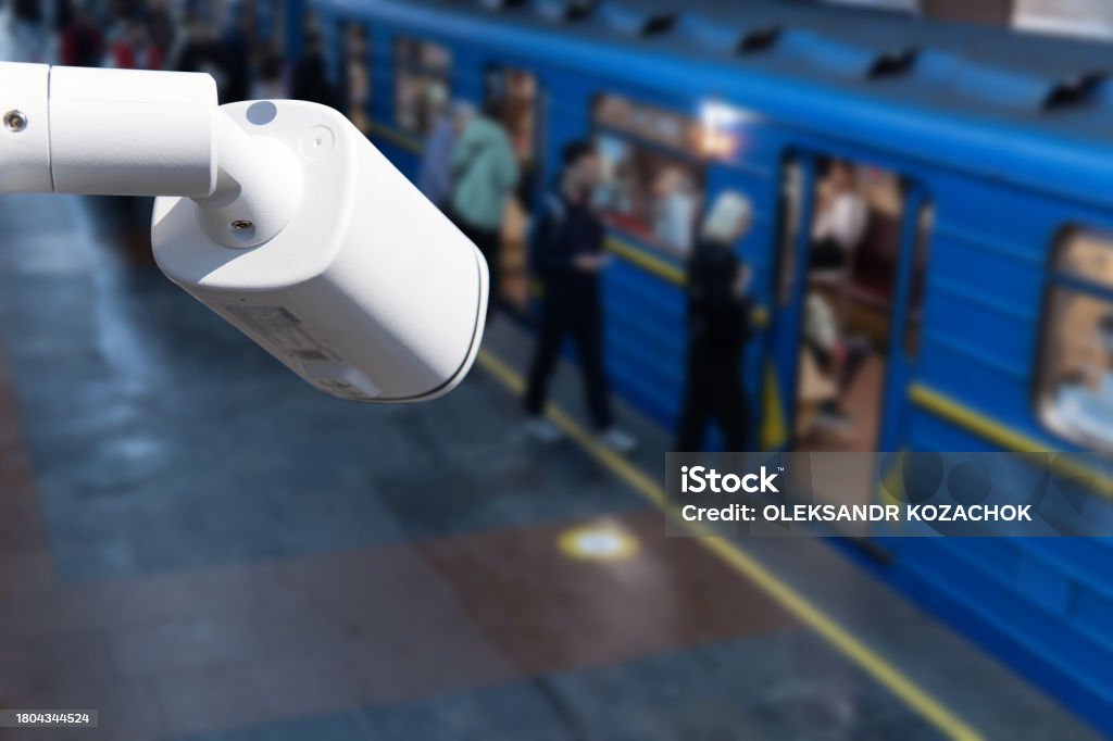 Security Camera Train Cctv Security Camera System Operating With People Waiting Subway At ...
