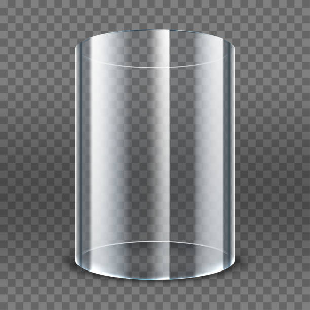 Empty transparent glass cylinder isolated on transparent background. 3d round showcase. Exhibit transparent display box Empty transparent glass cylinder isolated on transparent background. 3d round showcase. Exhibit transparent display box tube stock illustrations