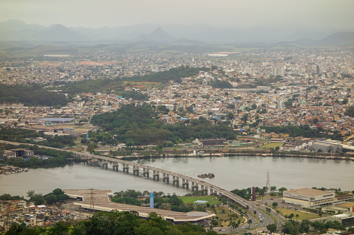 Vitoria city bay with Santa Maria river and Vila Velha town, panoramic view. ES, Brazil.