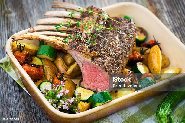 Grilled Rack Of Lamb Chops With Potatoes An Vegetables Stock Photo - Download Image Now